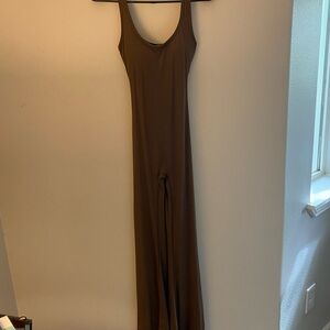 Viral flare jumpsuit tank top backless scrunch butt brown